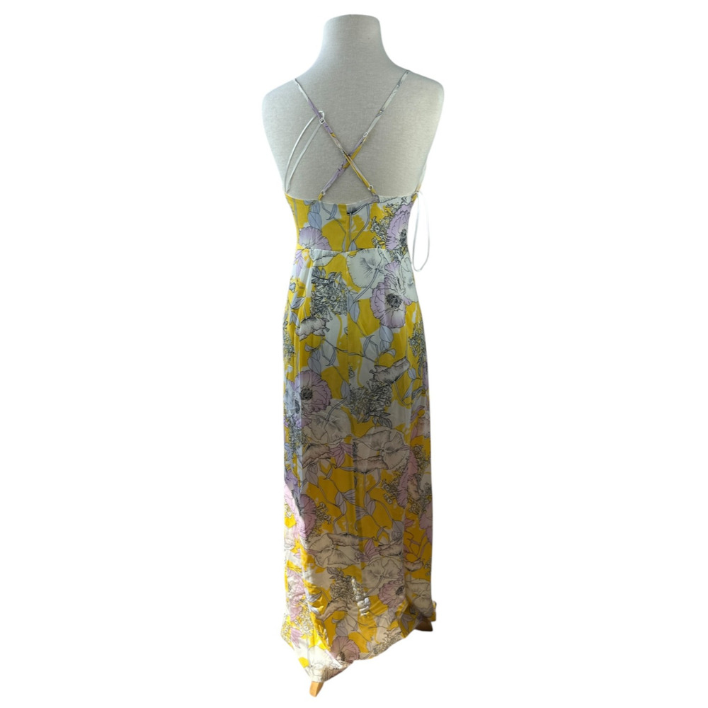 Yumi Kim Anthro Silk Floral Maxi Dress Rush Hour Wrap Tie Front Yellow Size XS - Picture 12 of 16